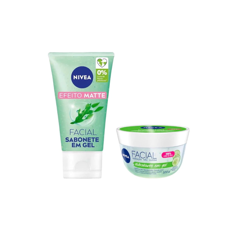 Kit Controle do Brilho Efeito Matte Pele Mista a Oleosa Sabonete em Gel 145g + Creme Facial Hidratante Gel 100g Nivea